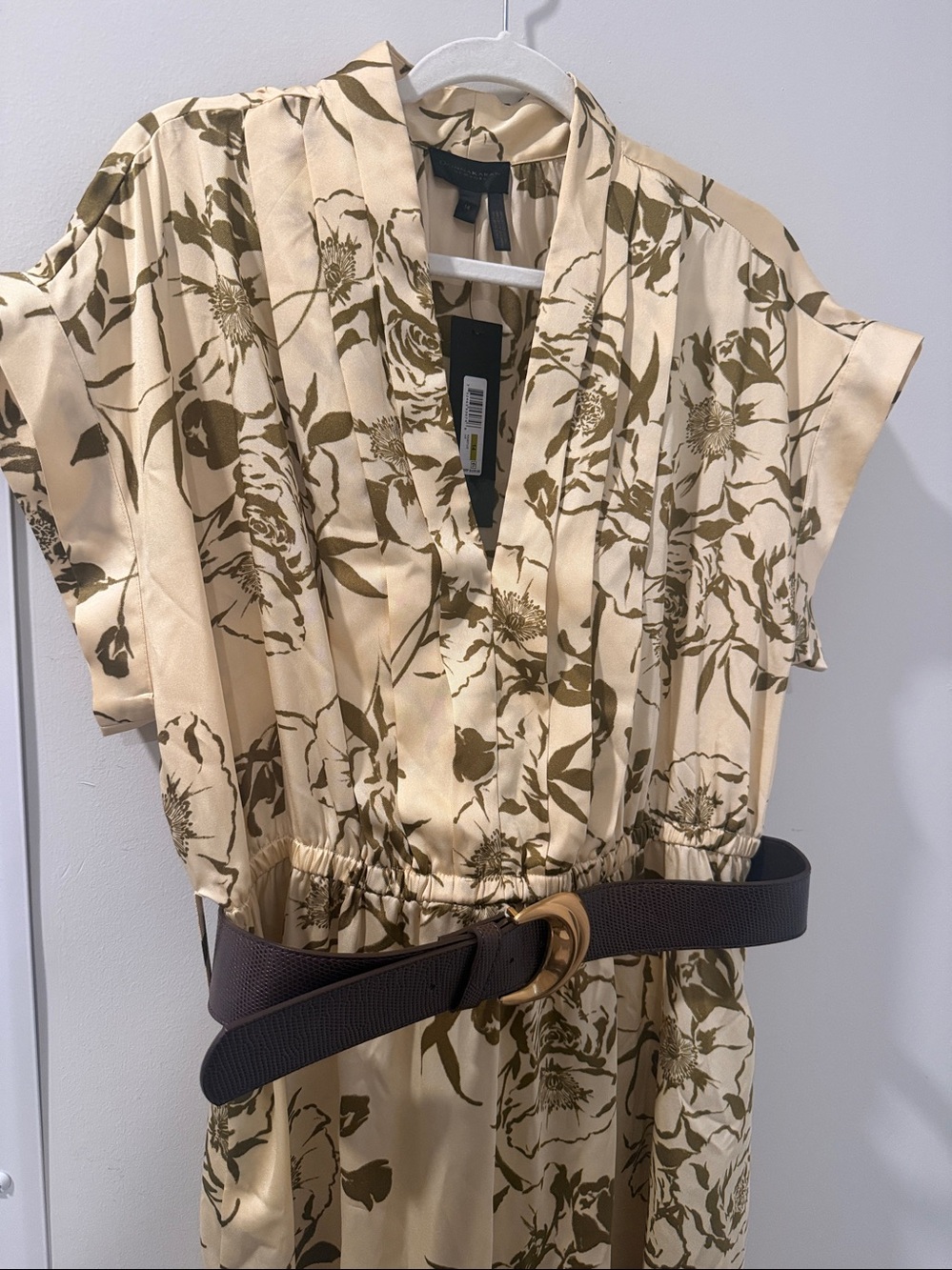 Donna Karan New York Floral Midi Dress Beige Olive Size size 14 NWT - Picture 13 of 13